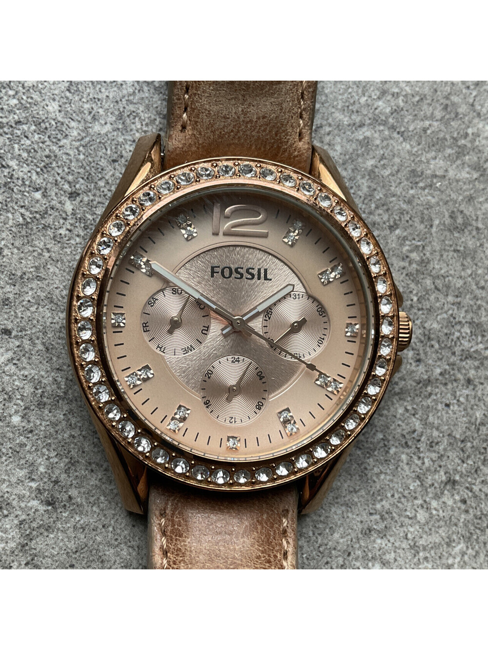 Fossil ES3363 Riley Women's Multifunction Tan Leather Analog Quartz Watch Bin F